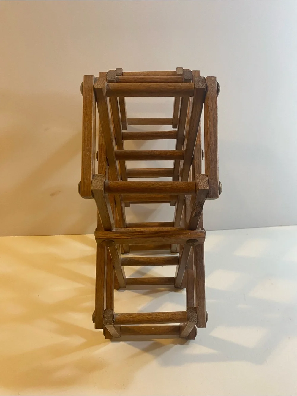 Vintage Solid Oak Wood 8 Bottle Accordion Folding Wine Rack 14”x22”
